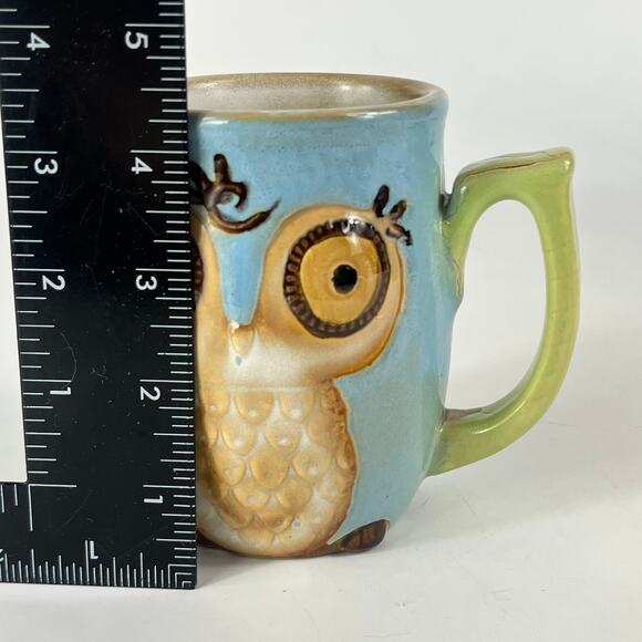 Gibson Owl Coffee Mug Hand Painted Blue Green Bird Stoneware Glaze Character Tea - Picture 14 of 16